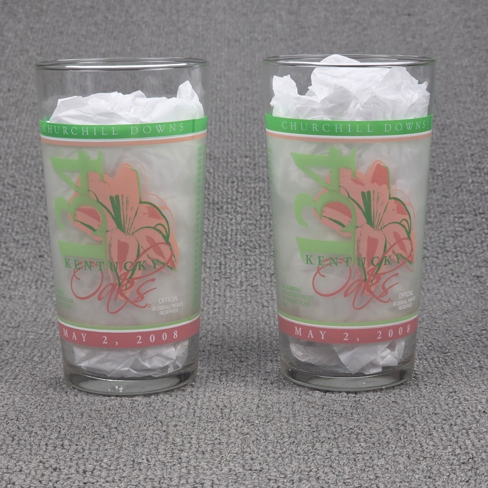 Churchill Downs 134th Kentucky Oaks Glass Set Unisex Pink 2008 Souvenir 2pc